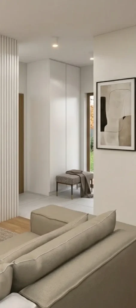 Minimalistyczny jasny korytarz w apartamencie