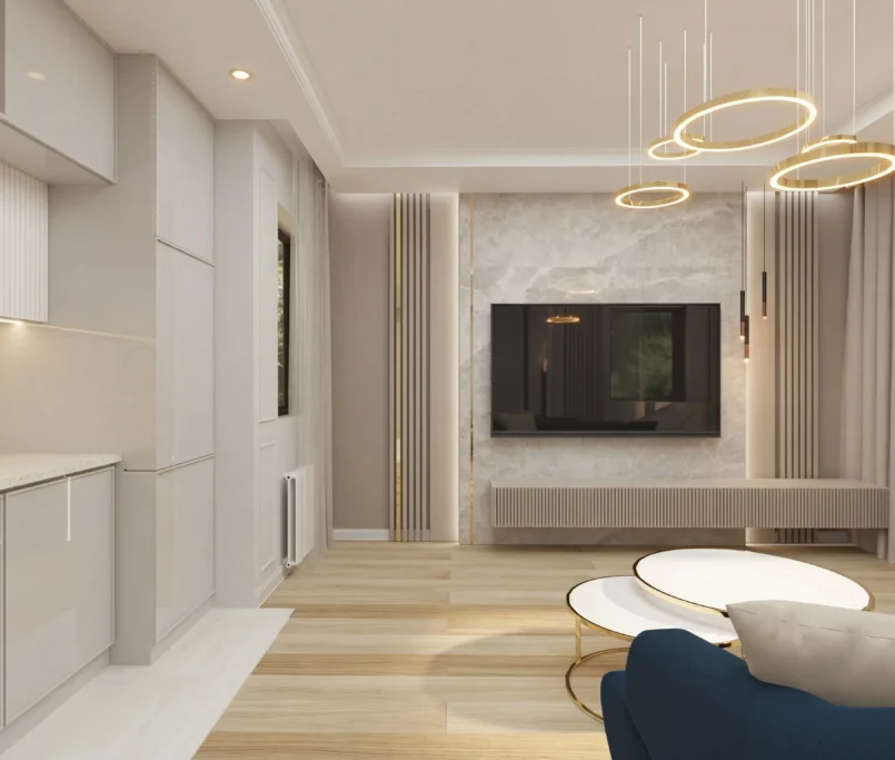Render nowoczesnego salonu przygotowany do projektu wnętrza