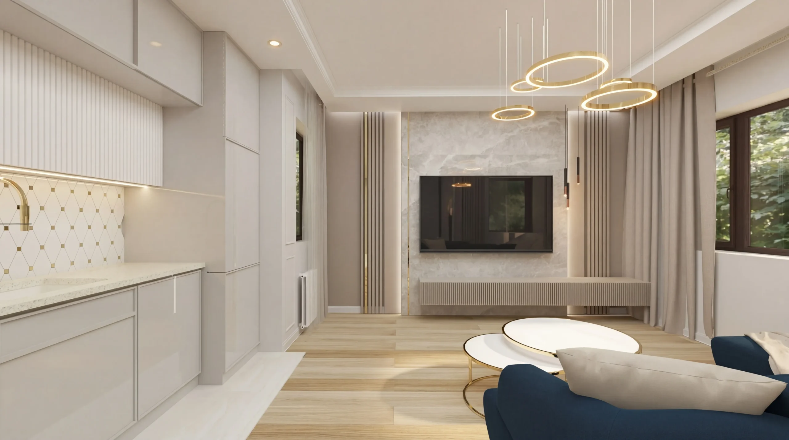 Render nowoczesnego salonu przygotowany do projektu wnętrza