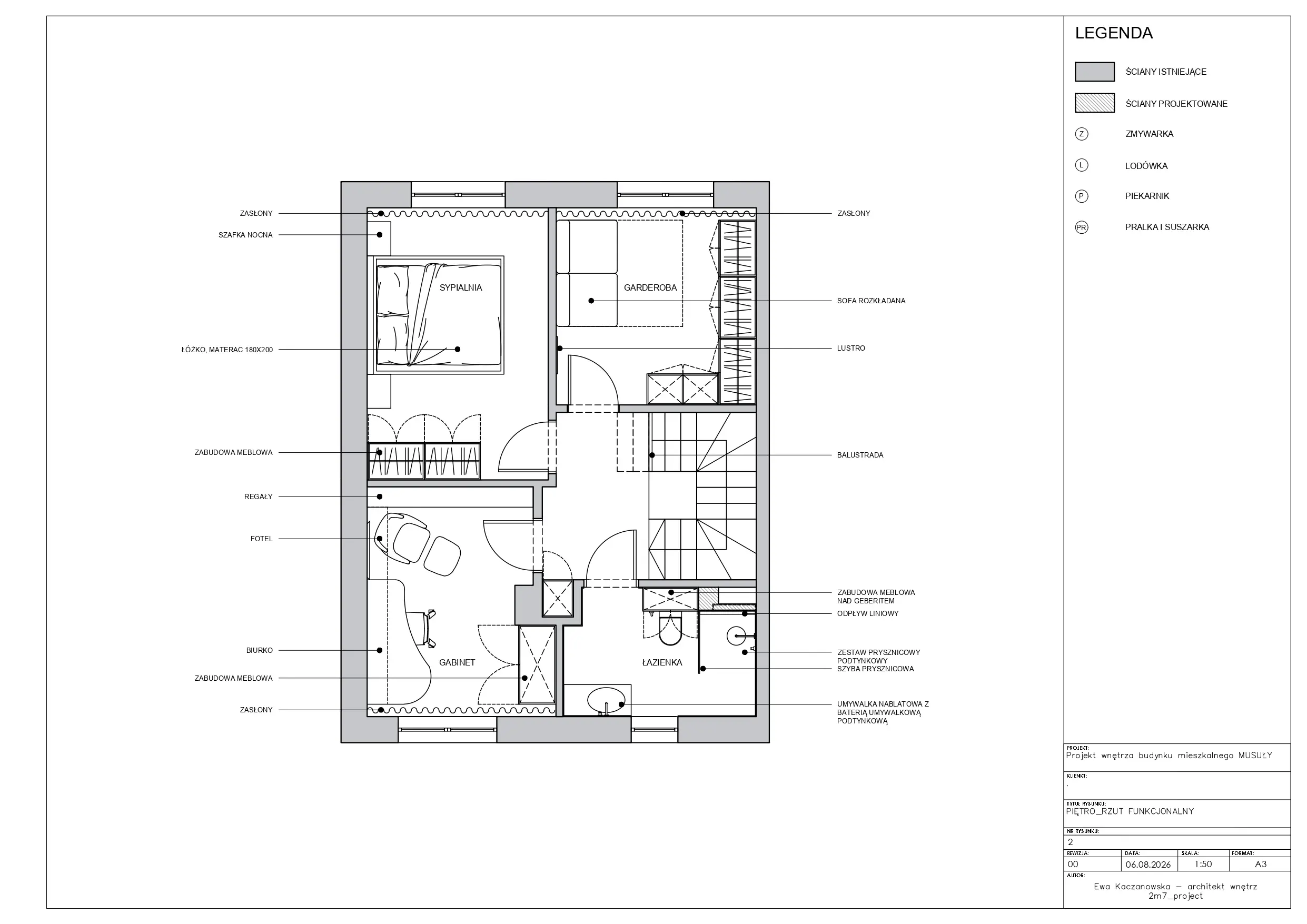 Rzut funkcjonalny piętra przygotowany w ramach projektu 2m7Project
